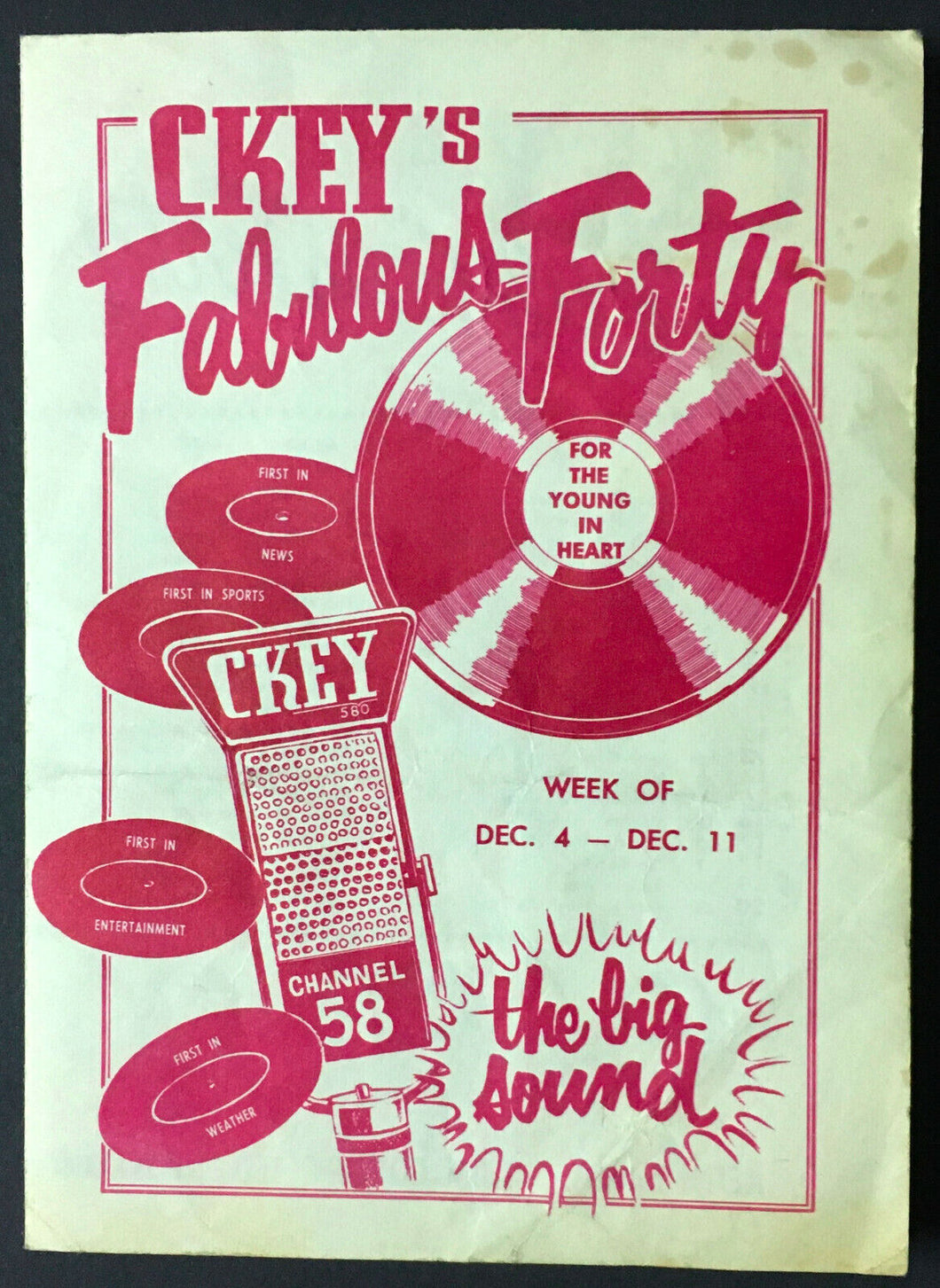 1959 CKEY Chart Radio Survey Fabian Ernie Fields Fats Domino Vintage