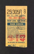 Load image into Gallery viewer, 07/15/1983 New York Yankees Baseball MLB Ticket Stub Rain Check Vintage Rangers
