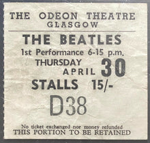 Load image into Gallery viewer, 1964 Vintage Beatles Concert Ticket Stub Glasgow Odeon Scotland Authenticated
