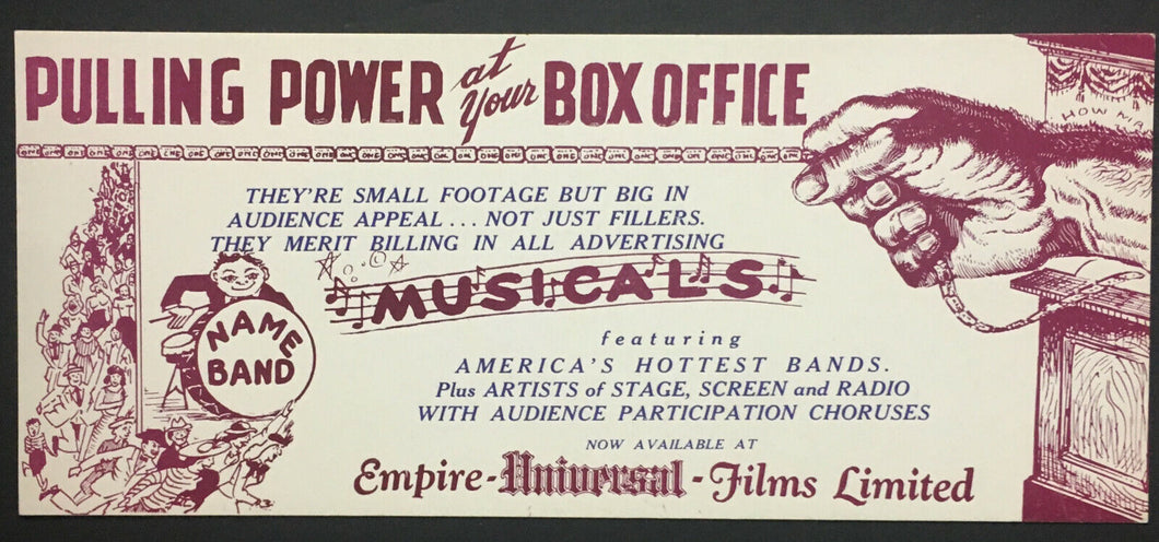 Vintage 1940's Movie Advertising Blotter Musicals Empire Universal Films