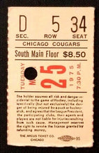 Load image into Gallery viewer, 1975 Chicago Amphitheatre WHA Hockey Ticket Chicago Cougars San Diego Mariners
