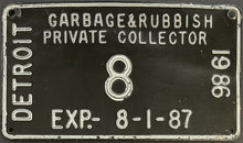 Load image into Gallery viewer, 1968 Detroit City License Plate Garbage + Rubbish Collection VERY Rare Low #8
