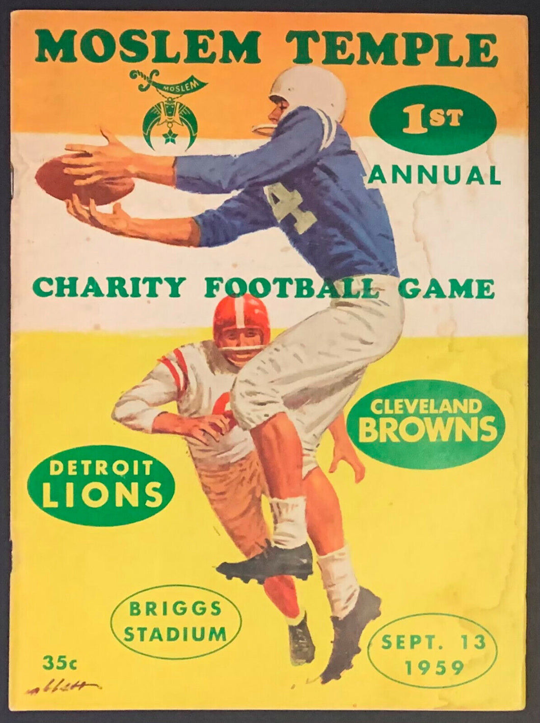 1959 Briggs Stadium Moslem Temple 1st Annual Charity Football Game Program Rare