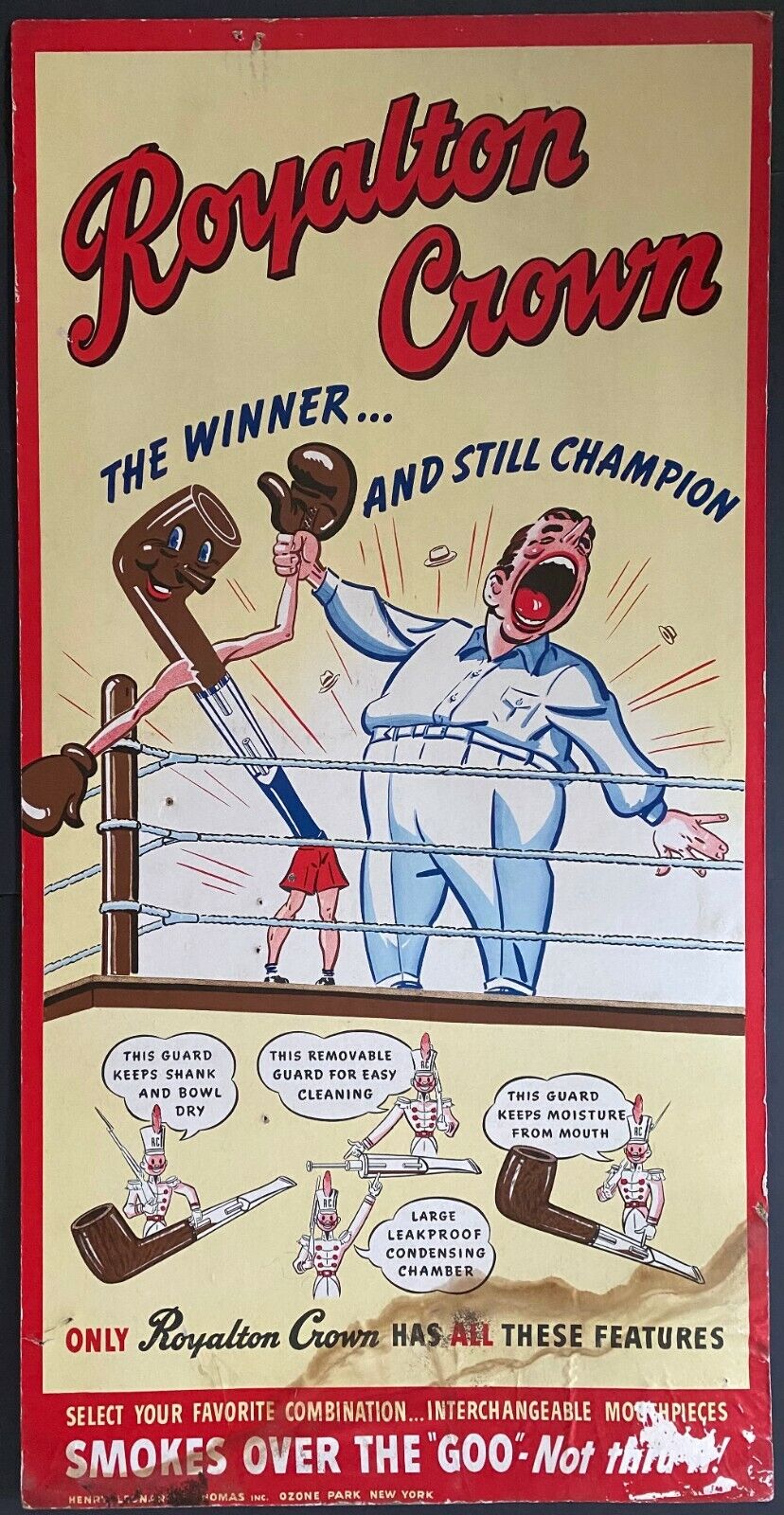 1940s Vtg Royalton Crown Tobacco Pipe Advertising Poster Boxing Themed Vintage