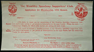 1935 Membership Application Vintage Wembley Speedway Auto Racing U.K.