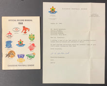 Load image into Gallery viewer, 1968 CFL Football Official Record Manual + Letter Addressed To Cleveland Browns

