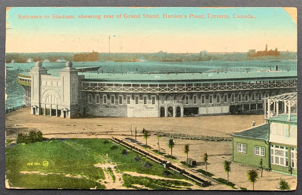 Hanlon's Point Toronto Maple Leaf Stadium Postcard 1912 Date Stamped Babe Ruth