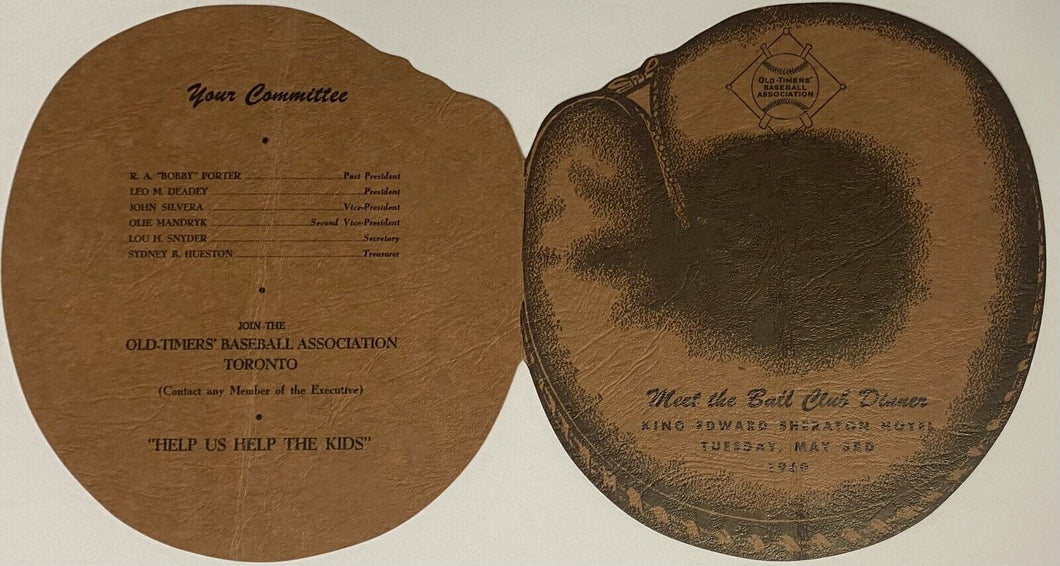 1960 Vintage Rare MiLB IL AAA Toronto Maple Leafs Baseball Club Dinner Invite