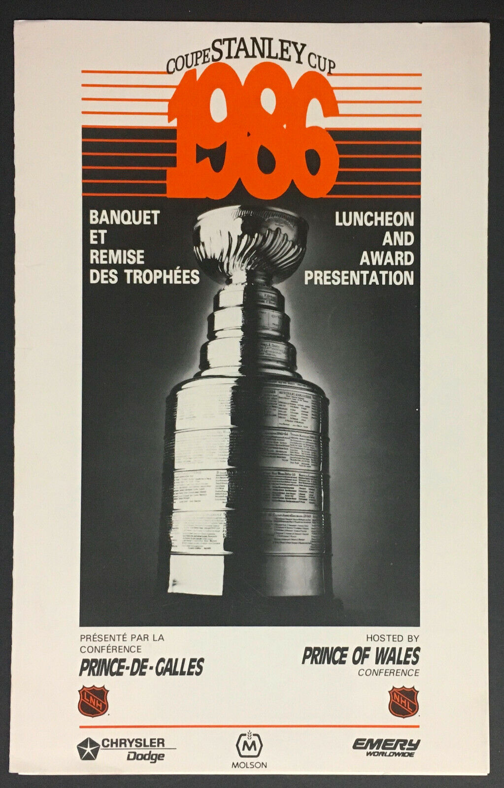 1986 NHL Awards Luncheon Program Wayne Gretzky Featured 1984-85 Player Of Year