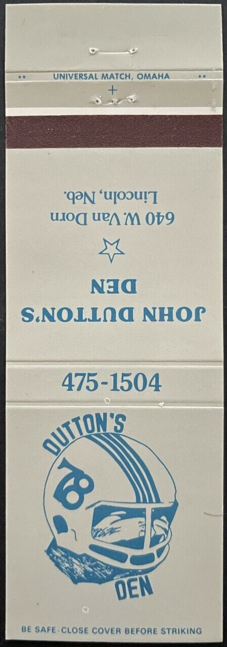 Vintage John Dutton's Den Match Book University Nebraska + Colts Football Player