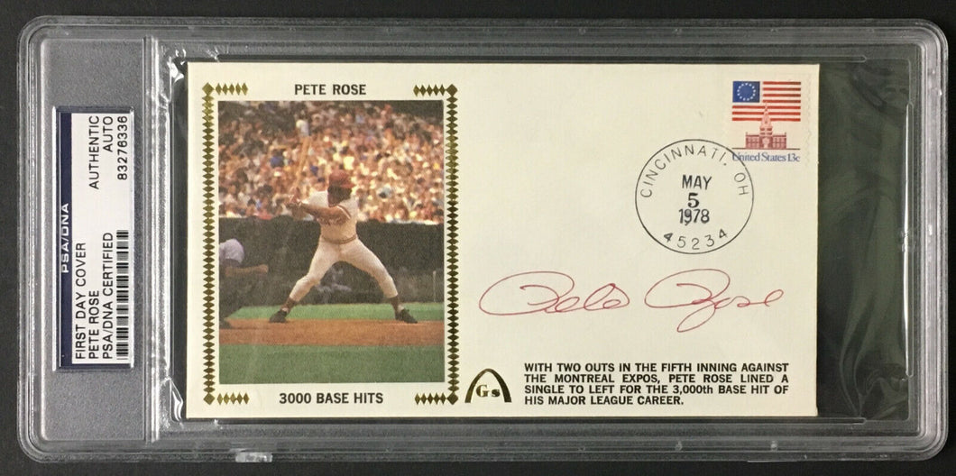 Pete Rose Autographed 3000 Base Hits First Day Cover MLB Baseball Reds PSA/DNA