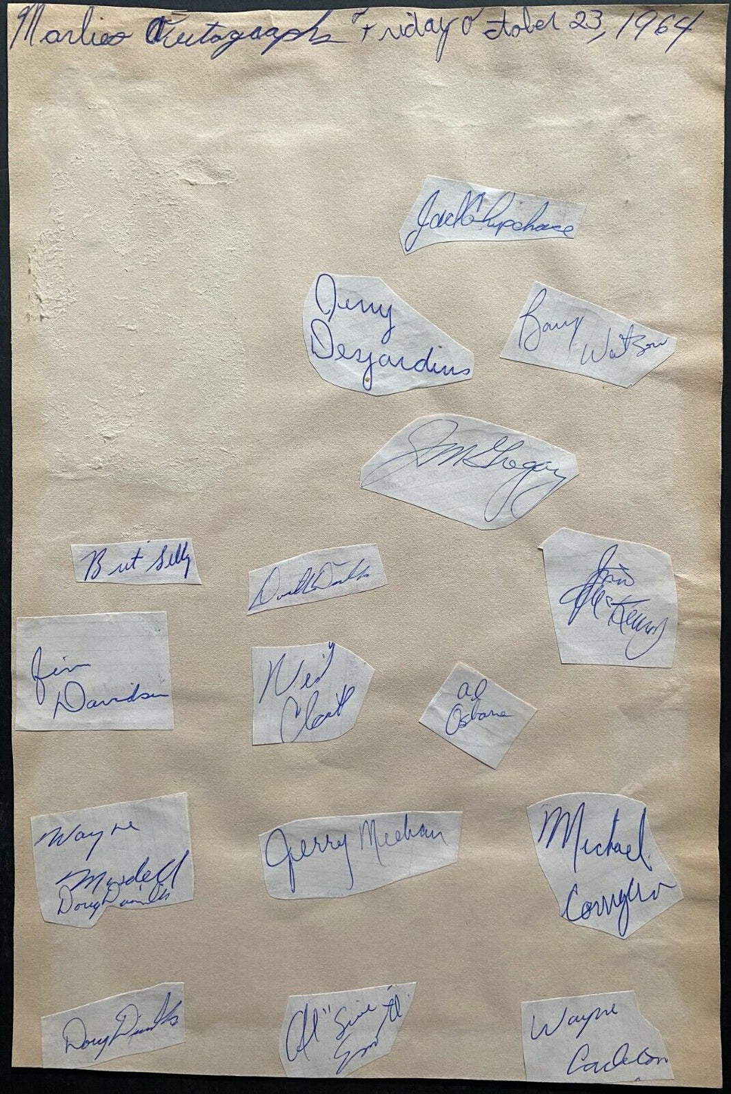 1964 Vintage Signed OHA Toronto Marlboros Autographs Jim Greogry Brit Selby
