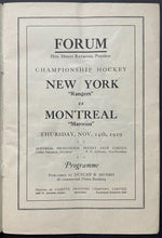 Load image into Gallery viewer, 1929 Rare Montreal Forum Hockey Program NHL Maroons v New York Rangers Vintage
