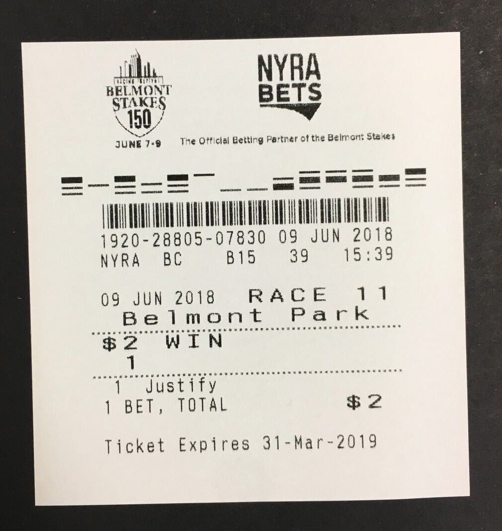2018 150th Belmont Stakes Justify Triple Crown Winning Ticket Horse Racing