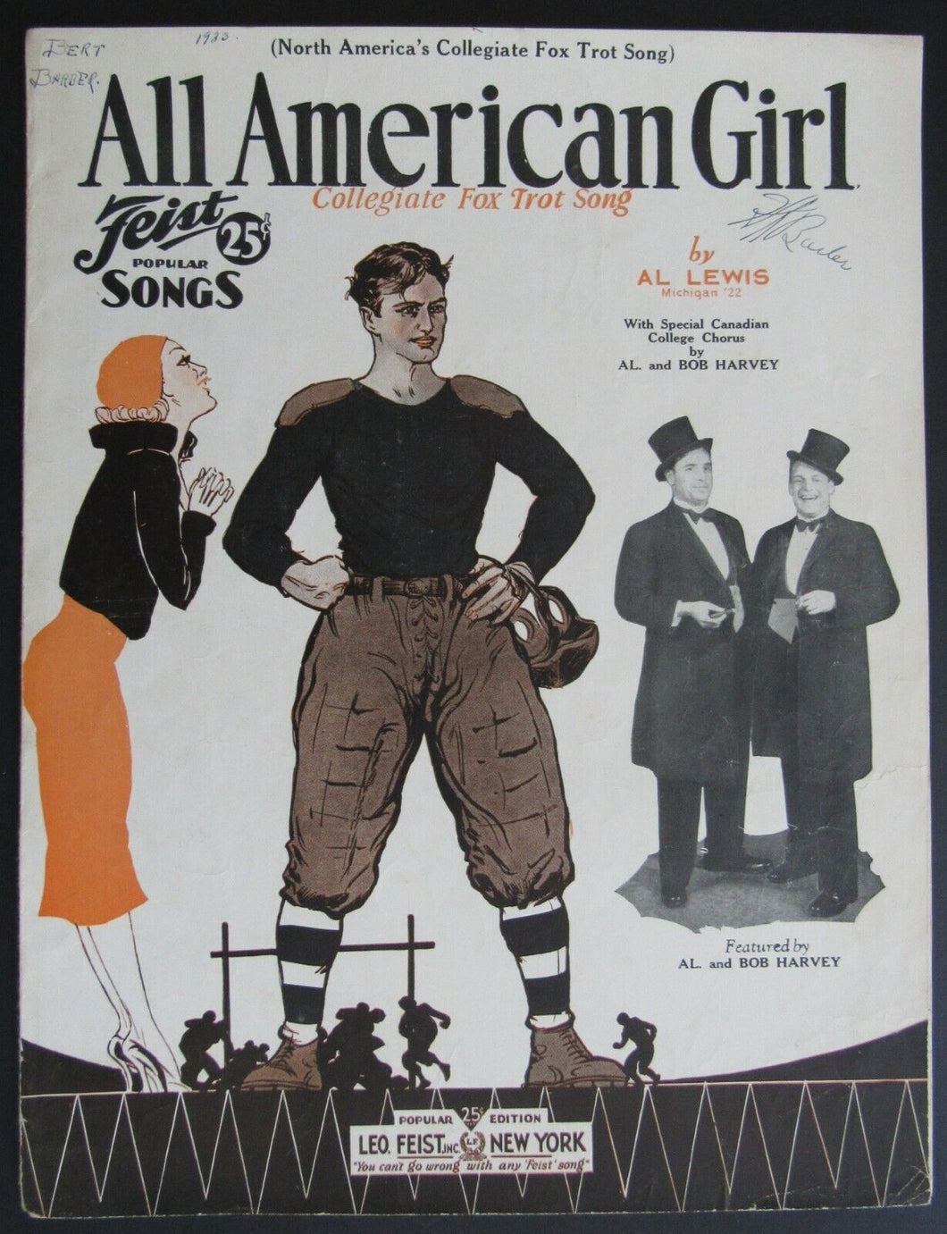 1932 North America's Collegiate Football PVG Sheet Music - All American Girl