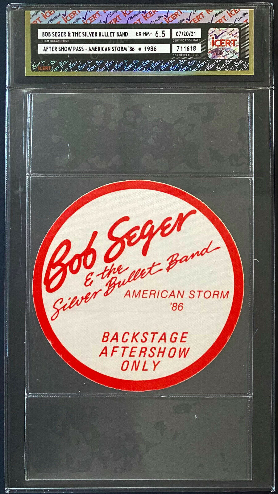 1986 Bob Seger And The Silver Bullet Band After Show Tour Pass icert EX-NM 6.5