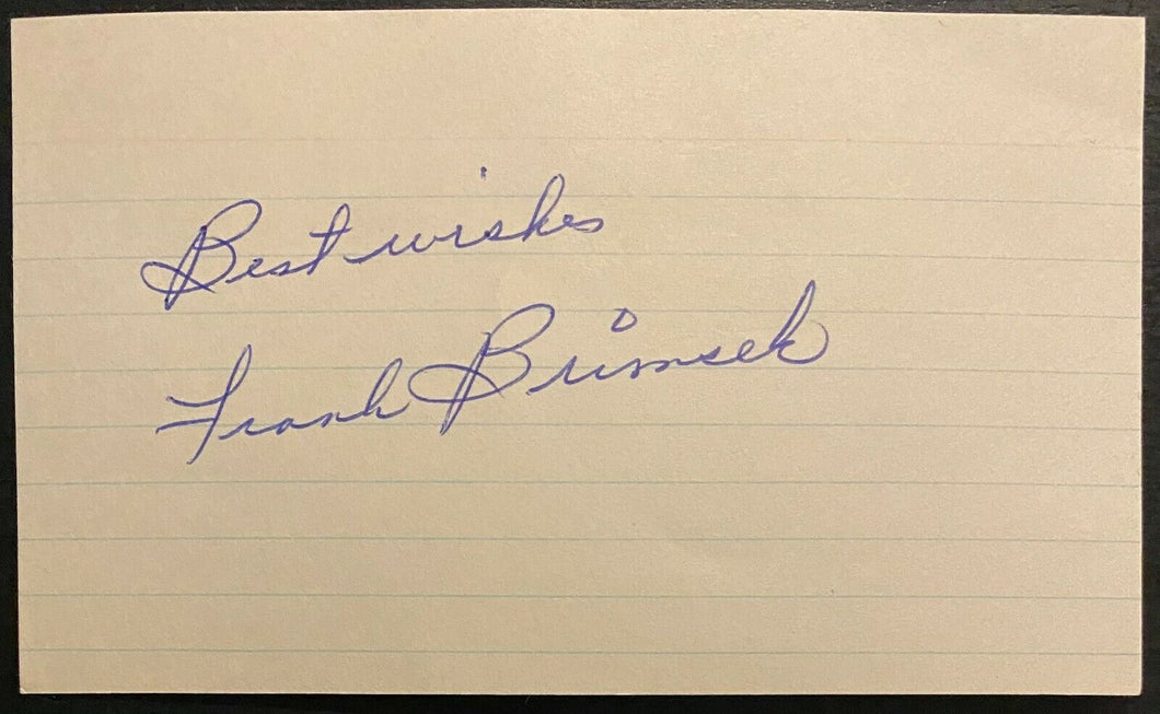 Frank Brimsek Signed Index Card Autographed Boston Bruins Hall of Famer Vintage