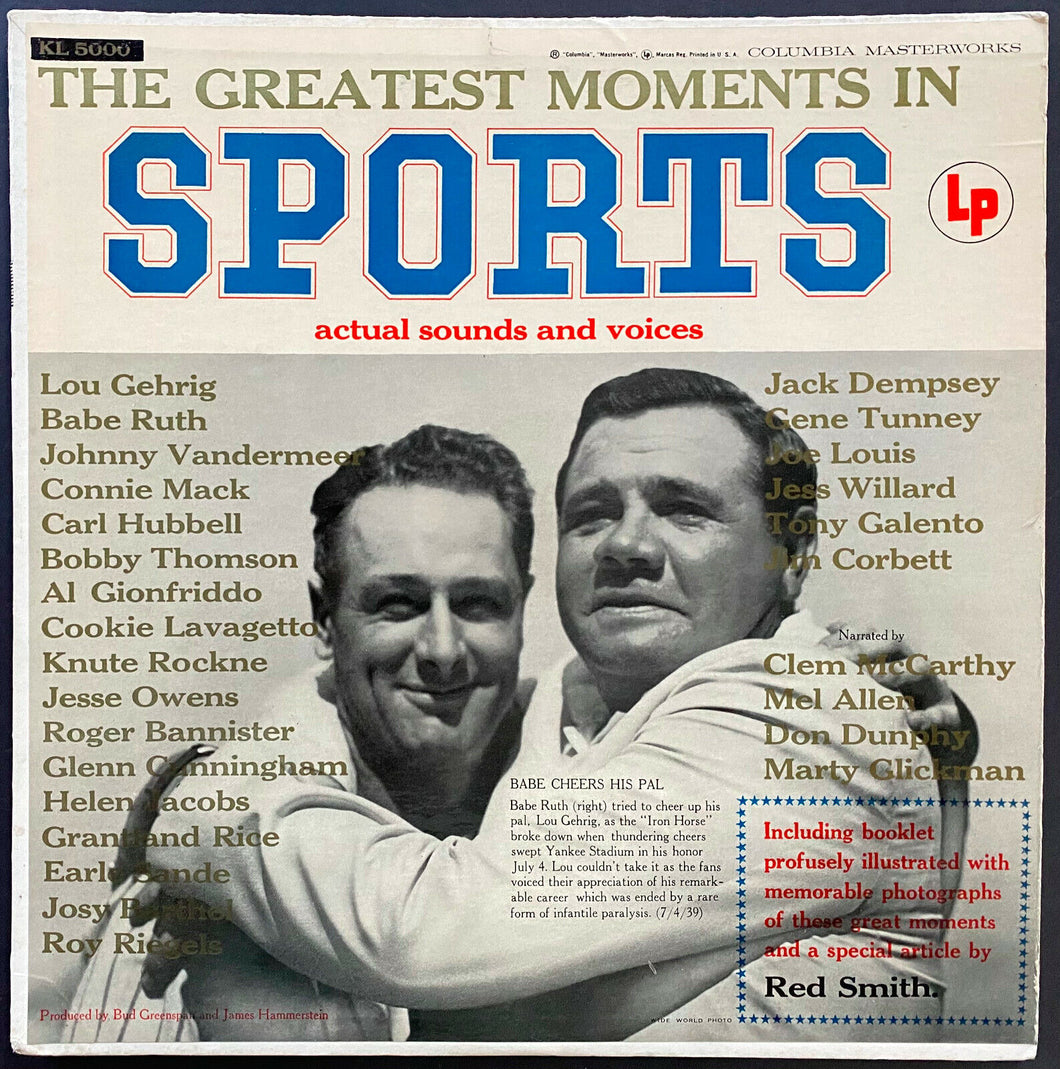 1954 The Greatest Moments In Sports Ruth / Gehrig LP Record Album + Booklet