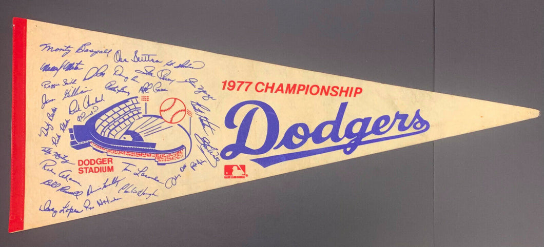 1977 Championship Los Angeles Dodgers Full Size Pennant Facsimile Signed Vintage