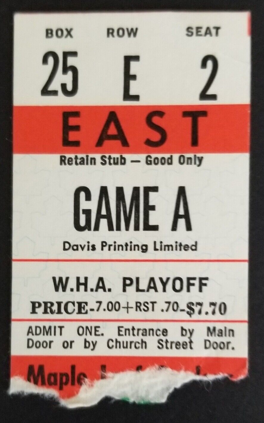 1974 WHA Playoffs Hockey Ticket Stub  Toronto Toros San Diego Mariners