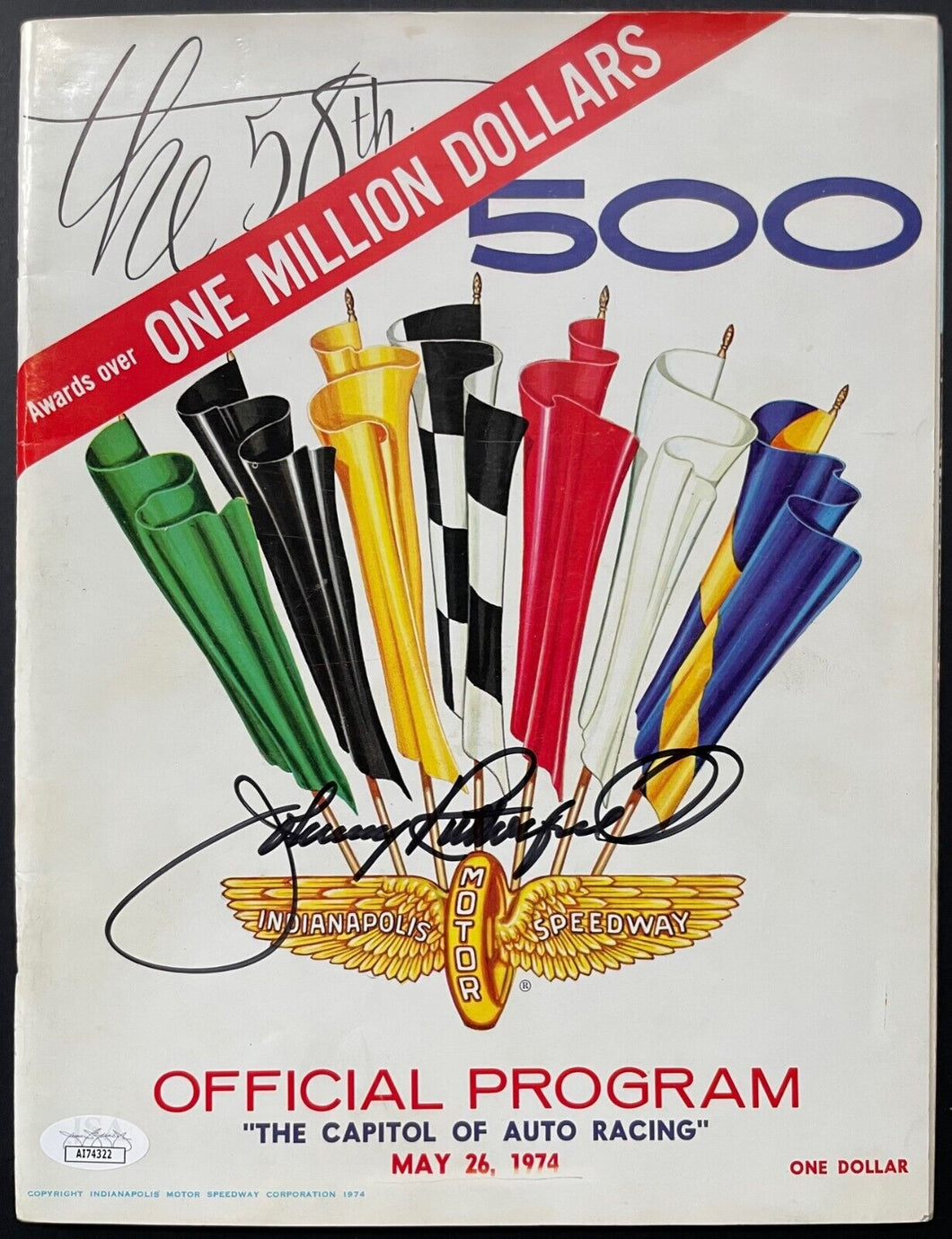 1974 Indy 500 Johnny Rutherford Autographed Signed Program Racing JSA Vintage