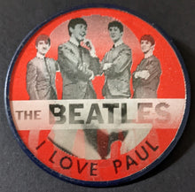 Load image into Gallery viewer, The Beatles Red Vari-Vue Flicker Pinback Button I Love Paul Vintage Fab 4
