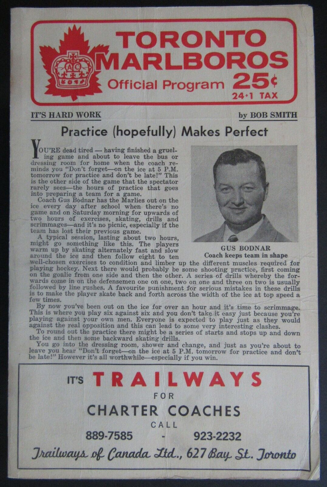 1966 Maple Leaf Gardens OHA Program Hamilton Red Wings vs Toronto Marlboros