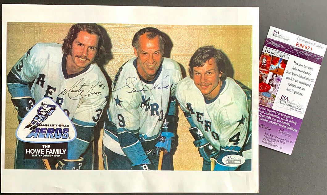 Gordie Howe + Marty Howe Original Authenticated Autographed Photo Print JSA