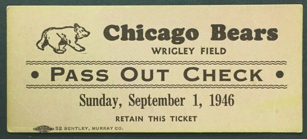 1946 Wrigley Field Chicago Bears Pass Out Check Ticket Vintage NFL Football