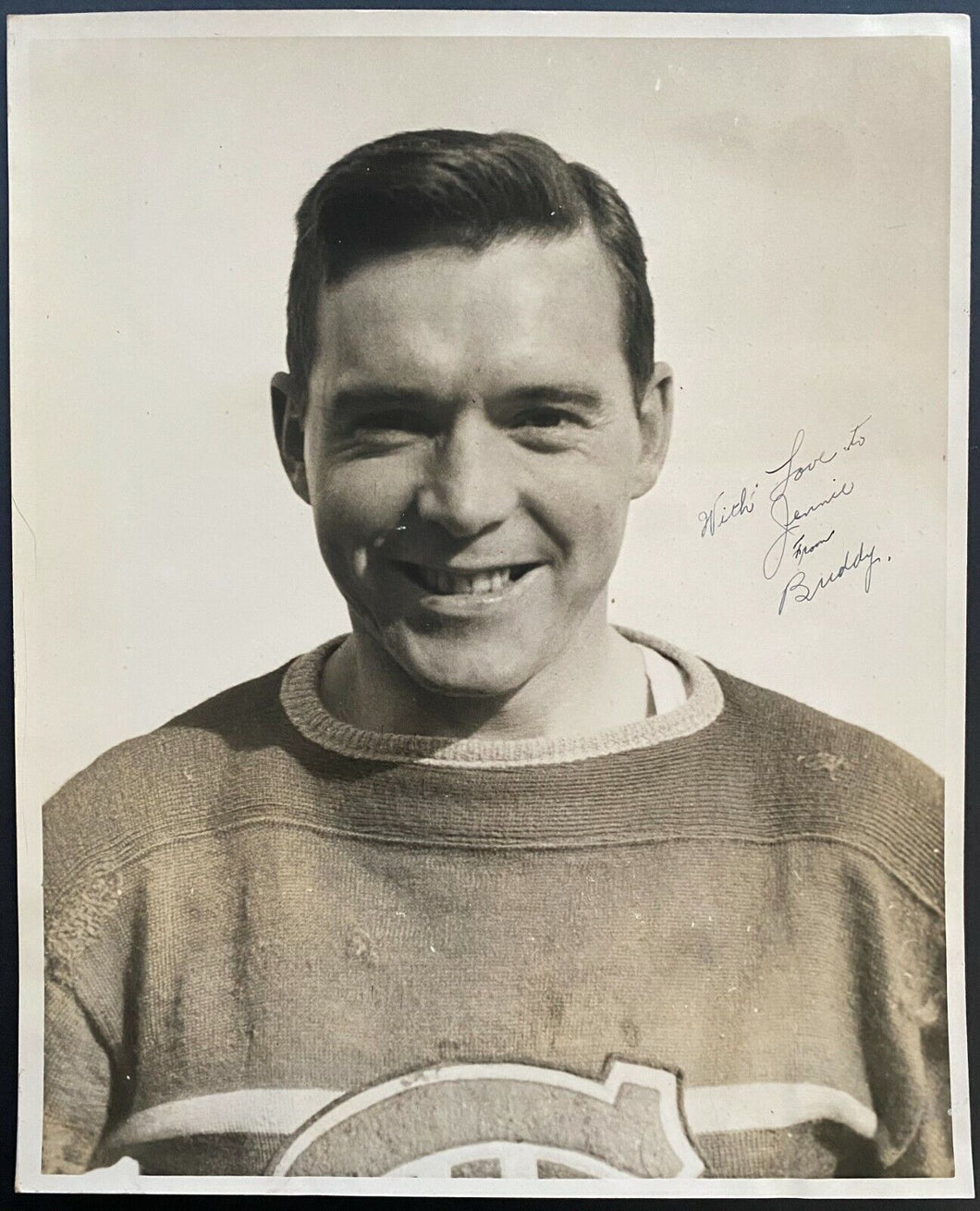1940's Signed Buddy O'Connor Canadiens NHL HOFer Autographed Inscribed Photo LOA