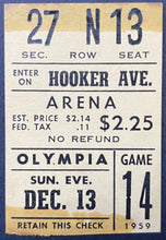 Load image into Gallery viewer, Dec 13th, 1959 Detroit Red Wings Ticket Stub NHL Hockey Vintage Olympia Stadium
