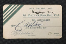 Load image into Gallery viewer, 1914 Quebec Baseball League Players Membership Card St Patricks Baseball Club
