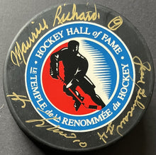 Load image into Gallery viewer, HABs HOFers Beliveau + Richard + Lafleur Multi Signed Autographed Puck Authentic
