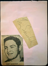 Load image into Gallery viewer, Terry Sawchuk Vintage NHL Hockey HOFer Autographed Signed Cut Red Wings JSA LOA
