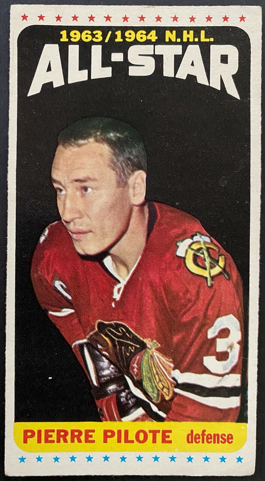 1964-65 Chicago Blackhawks All-Star Pierre Pilote Topps Tallboy NHL Hockey Card