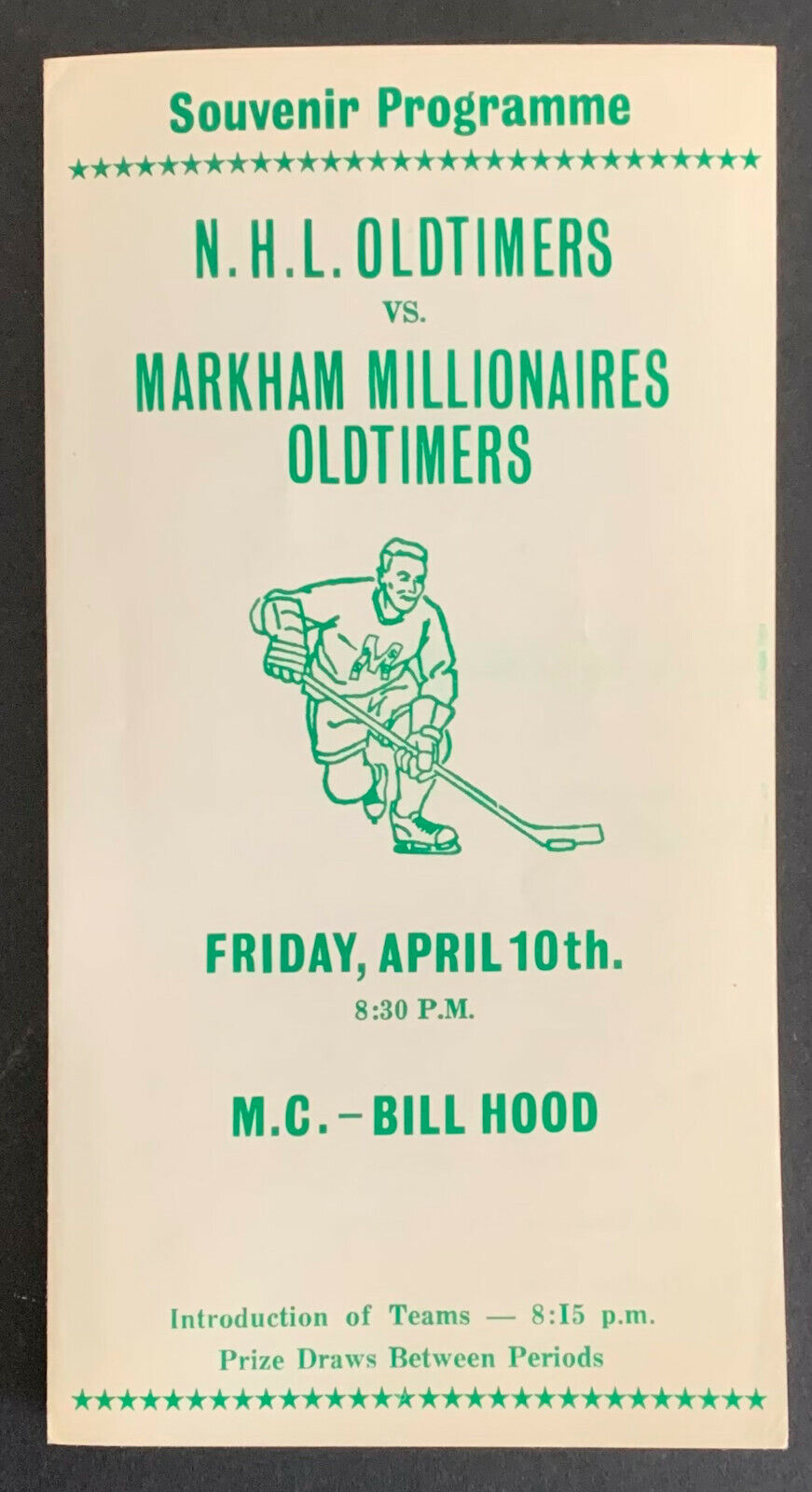 1964 NHL Oldtimers Hockey Program vs Markham Millionaires Referee HOFer Broda