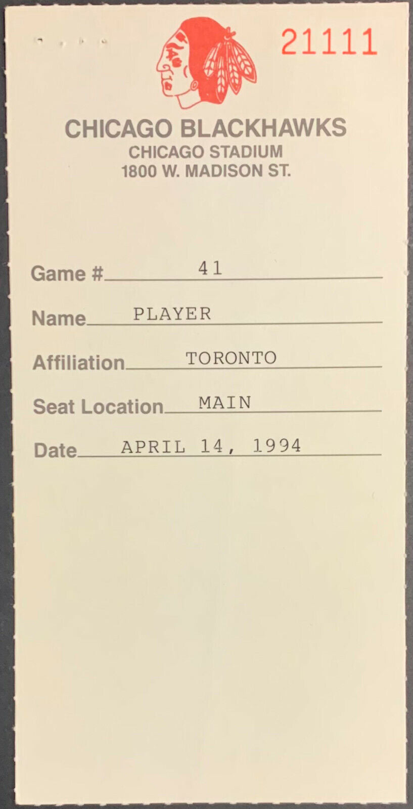 1994 Chicago Blackhawks NHL Player Credentials Seasons Last Game vs Maple Leafs