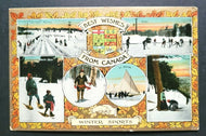 Circa 1900s Vintage Canada Winter Sports Scenes Postcard Hockey Posted Old Stamp