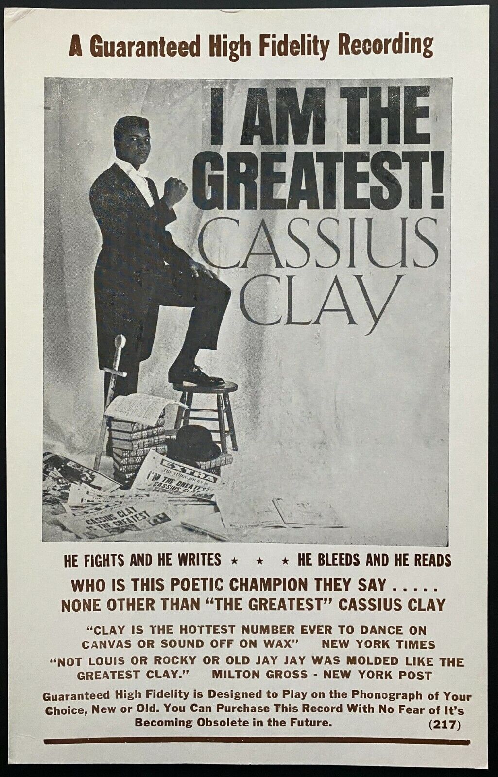 1963 Vintage Promo Poster Cassius Clay Muhammad Ali Album I Am The Greatest LP