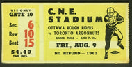 1963 C.N.E. Stadium CFL Season Opener Football Ticket Ottawa vs Toronto Argos