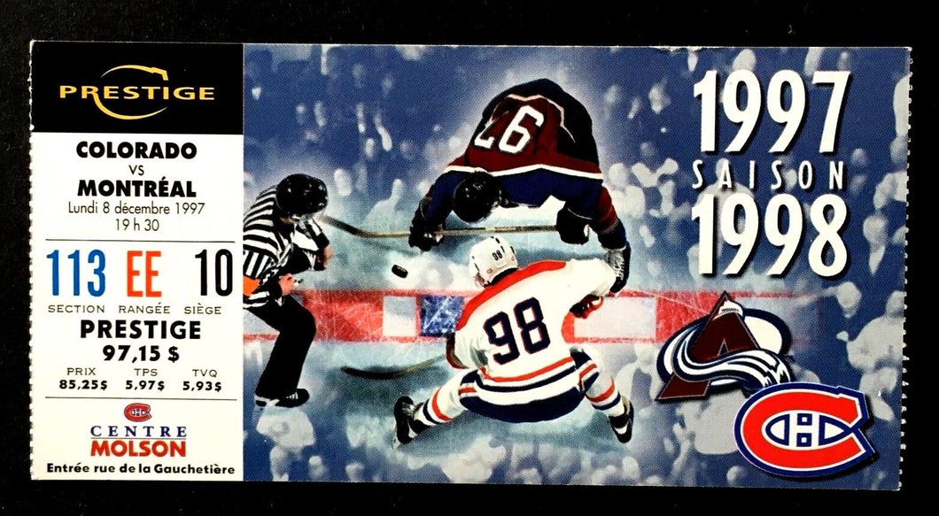 1997 Colorado Avalanche vs Montreal Canadiens Molson Centre NHL Hockey Ticket