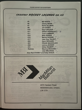 Load image into Gallery viewer, 1993 Varsity Arena Toronto Greatest Hockey Legends Program + Hockey Card Insert
