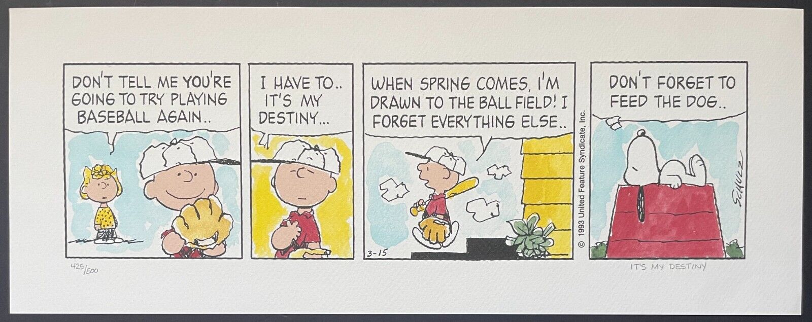1993 Peanuts Oversized Comic Strip Lithograph Charles Schulz
