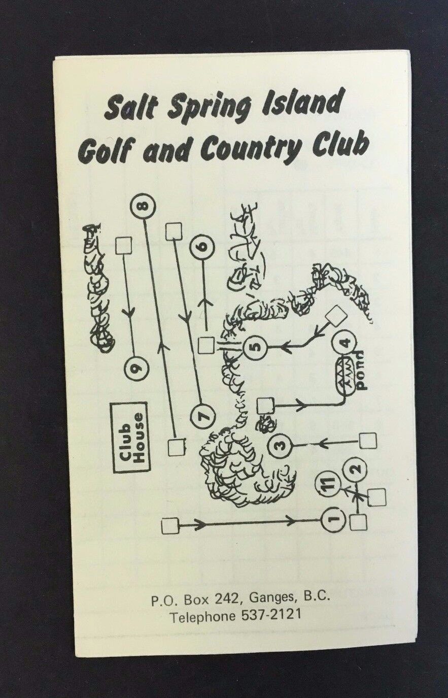 Golf Country Club Score Card Club House Salt Spring Island Unused
