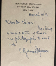 Load image into Gallery viewer, 1941 Vilhjalmur Stefansson Signed Message Memo Sheet Autographed Arctic Explorer
