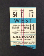 c1972 American Hockey League Game Maple Leafs Gardens Ticket Rochester AHL NHL