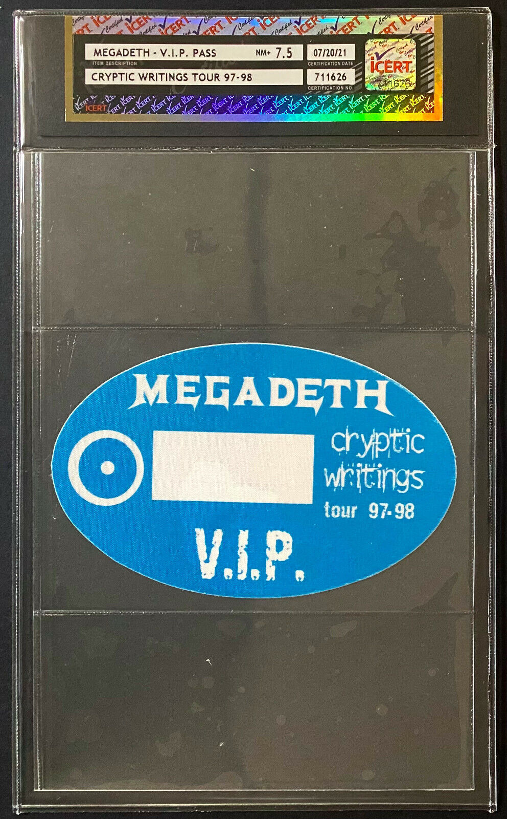 1997-98 Megadeth VIP Backstage Pass Cryptic Writings Tour Graded NM 7.5 Vintage