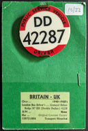 1940s-1960s UK London Public Service Vehicle Double Decker Bus Driver Pinback