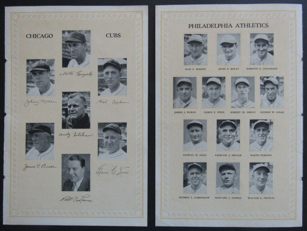1929 World Series Lineup Page From Wrigley Field Program Philadelphia vs Chicago