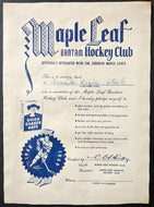 1940s Quaker Oats Maple Leaf Bantam Hockey Club Membership Certificate Page